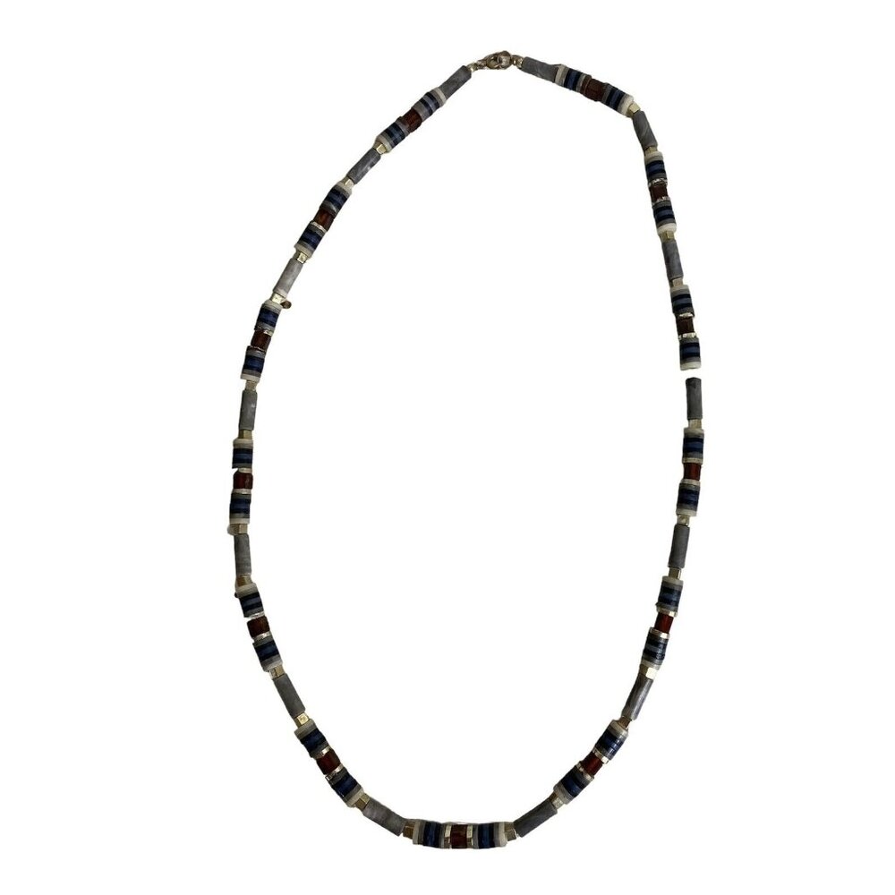 Vtg Faux Disk Shaped Wafer Bead Cut Rolled Necklace Inspired By Heishi Design